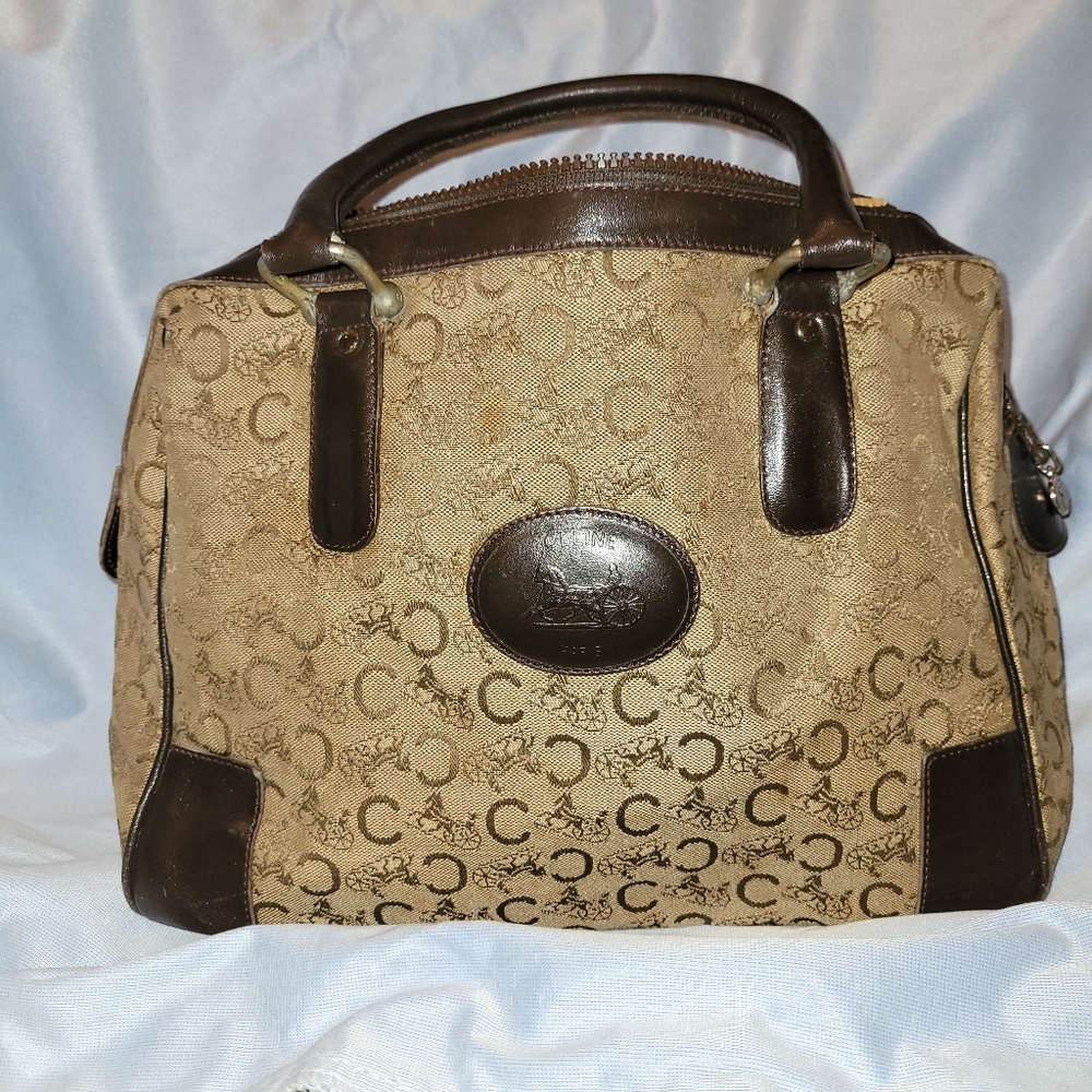 Vintage Celine Diffusion Monogram C Horse Carriage in Canvas/Leather Boston Bag
